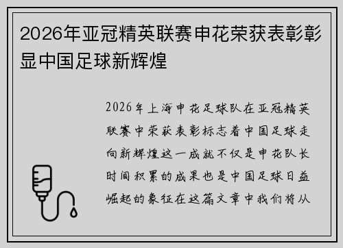 2026年亚冠精英联赛申花荣获表彰彰显中国足球新辉煌 2026年亚冠精英联赛申花荣获表彰彰显中国足球新辉煌